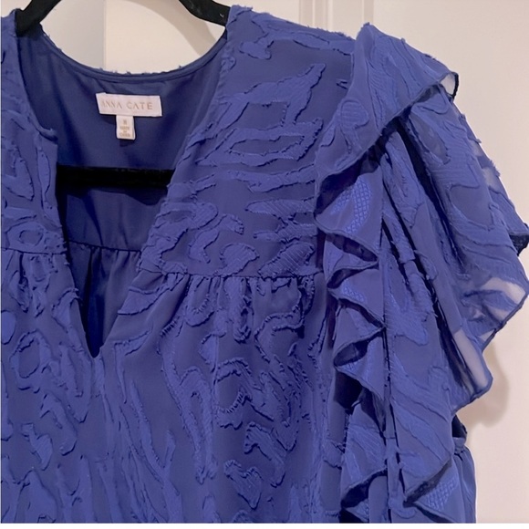 Anna Cate Flutter Sleeve Embroidered Blouse Blue/Purple Size XS - Picture 2 of 6